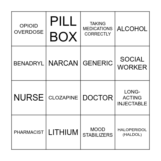 PHARMACY BINGO!! Bingo Card