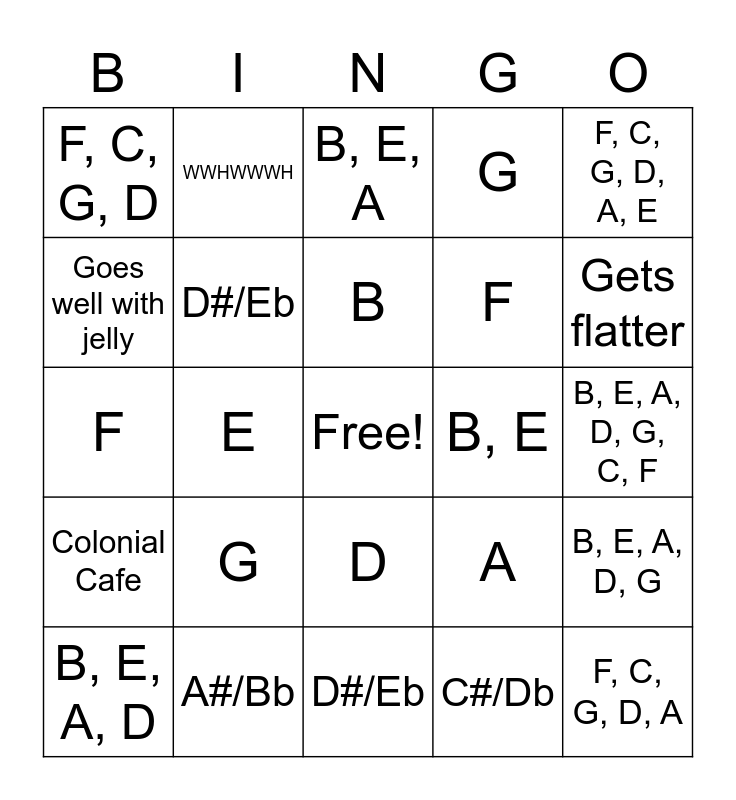 Madison Band Review Bingo Card