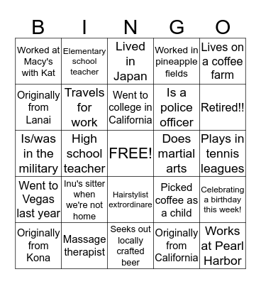 Kat & Andrew's Wedding Bingo Card