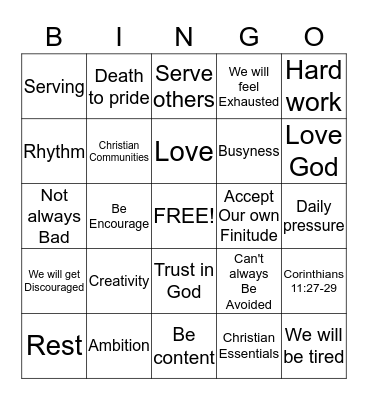 Embracing the Burdens of Busyness Bingo Card