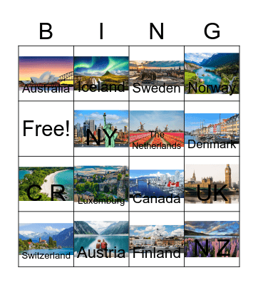 HAPPIEST COUNTRIES Bingo Card