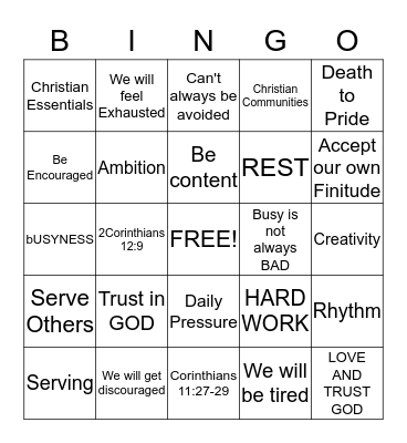 Embracing the Burdens of Busyness Bingo Card