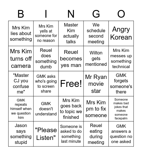 YB Staff Meeting Bingo Card