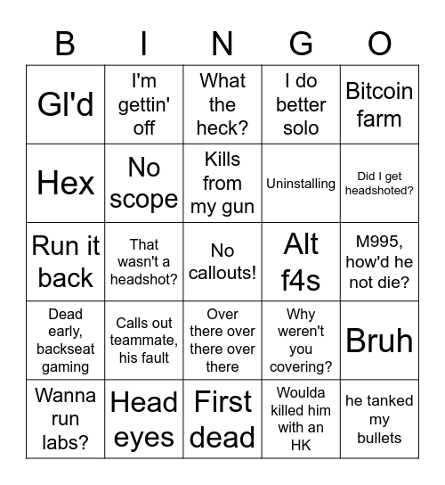 Vanish Bingo Card