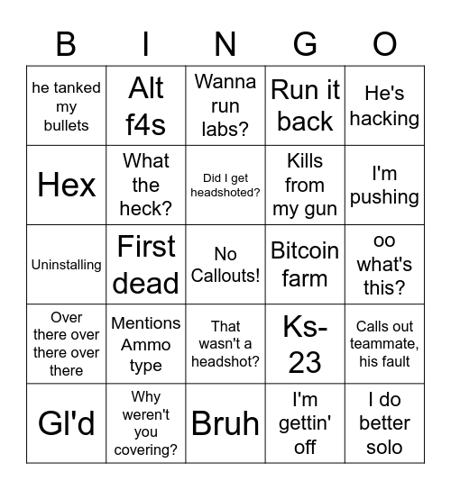 Vanish Bingo Card