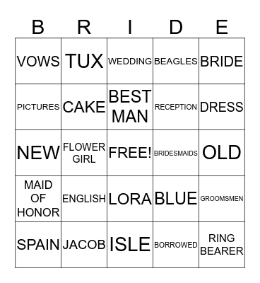 Bride's Bingo Card
