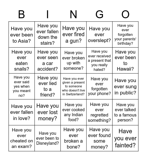 Have you ever Bingo Card