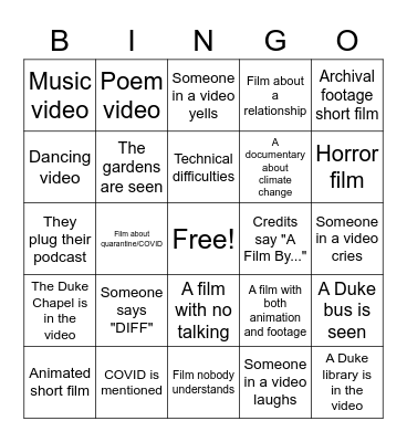 DIFF Drinking Game Bingo Card