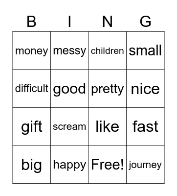 Synonyms Bingo Card