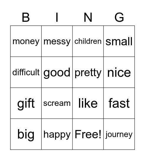 Synonyms Bingo Card