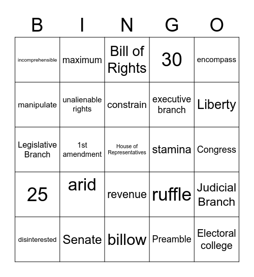 English 7th Bingo Card