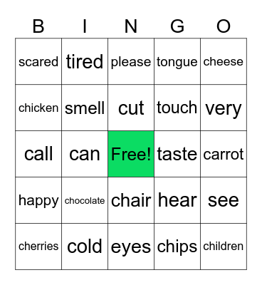 I wonder 2.1 phonics and senses Bingo Card