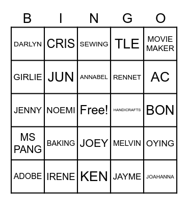 TLE DEPT Bingo Card
