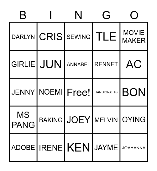 TLE DEPT Bingo Card