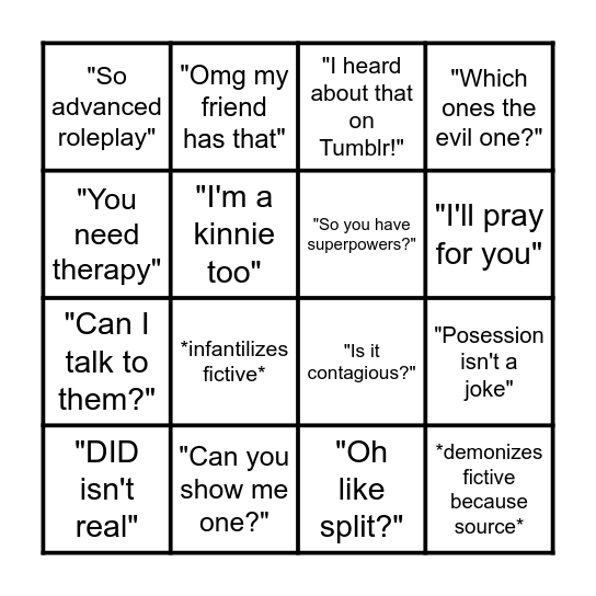 Singlet's response BINGO Card