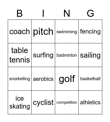 SPORTS Bingo Card