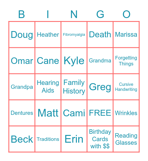 OLD PEOPLE BINGO Card