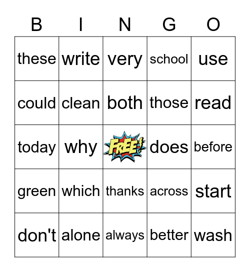 Sight Words Bingo Card