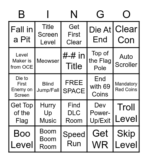 SMM2 Endless Bingo (By ZacStuff) Bingo Card