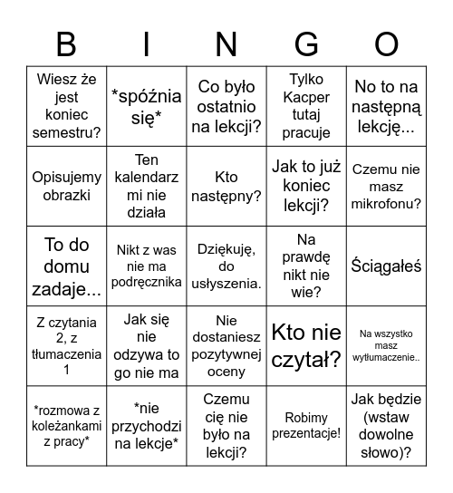 Grażynkowe bingo Card
