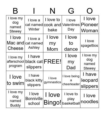 Valentines Day Bingo Card