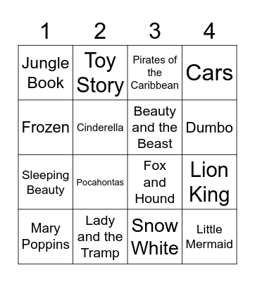 Disney Bingo Card