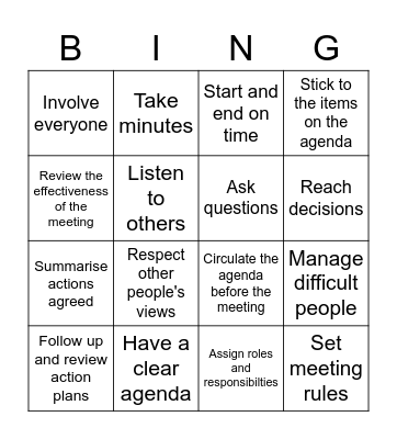 Chair Person Bingo Card