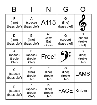 The Grand Staff Bingo Card