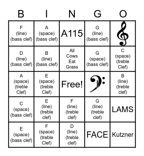 The Grand Staff Bingo Card