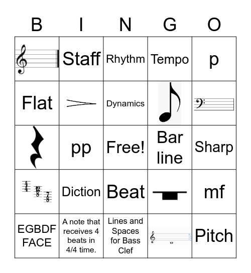 Music Vocabulary and Symbols Bingo Card