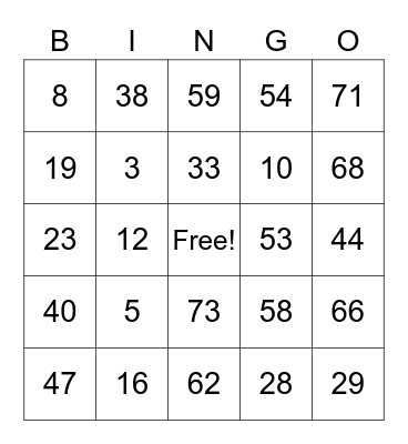 DCP - TROPANG JC TV Bingo Card