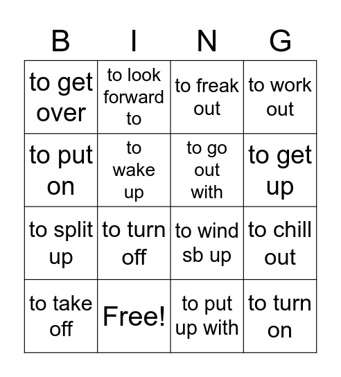 Phrasal verbs Bingo Card