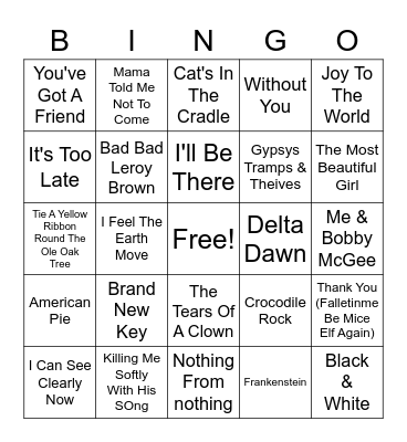 70's #1's Bingo Card