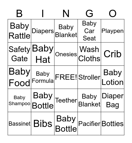 Baby Tailor Bingo Card