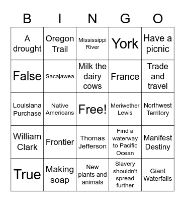 U.S. in the 1800s Bingo Card