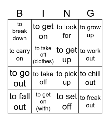 Phrasal verbs Bingo Card