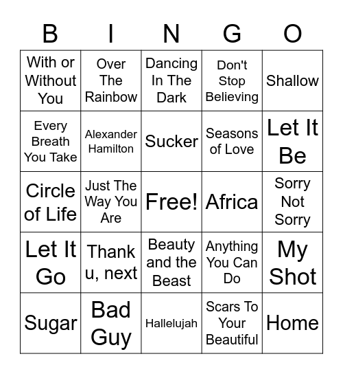 What's That Song? Round 2! Bingo Card