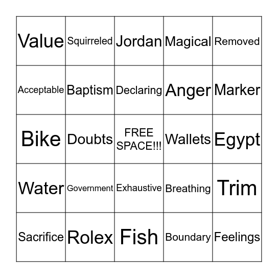 Sermon Bingo 2/15/15 Bingo Card