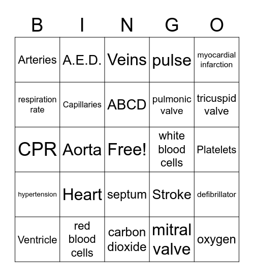 Circulatory System/CPR Bingo Card