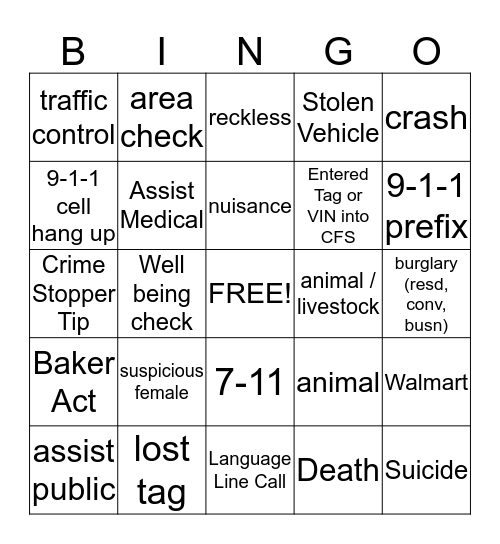 CALLTAKER BINGO Card