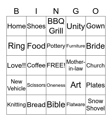 Meredith's Bridal Bingo Card