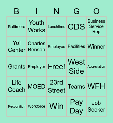 MOED Bingo Card