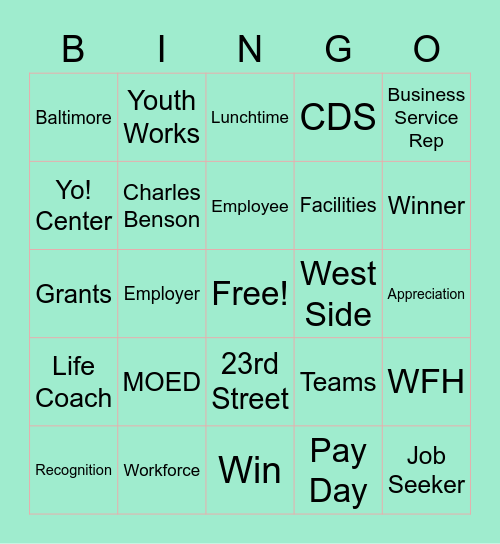 MOED Bingo Card
