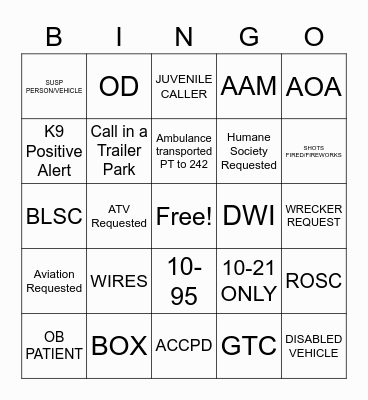 DISPATCHER BINGO Card