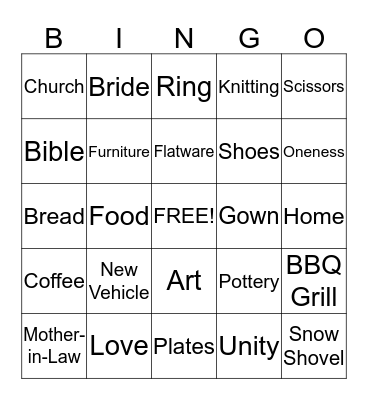 Meredith's Bridal Shower Bingo Card