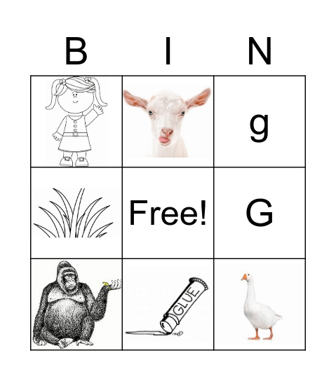 letter G Bingo Card