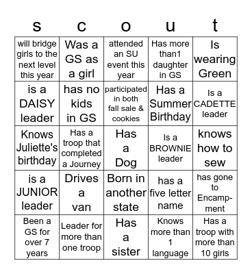 Leader Scout Bingo Card