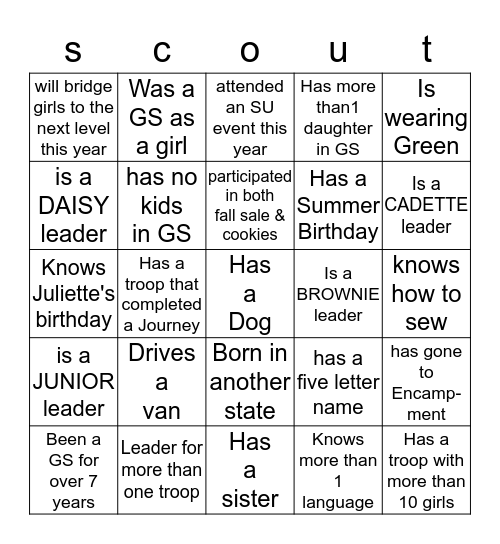 Leader Scout Bingo Card