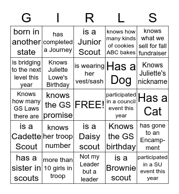 LEADER/DAUGHTER DINNER Bingo Card