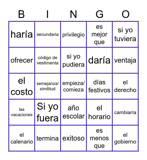 La educación Bingo Card